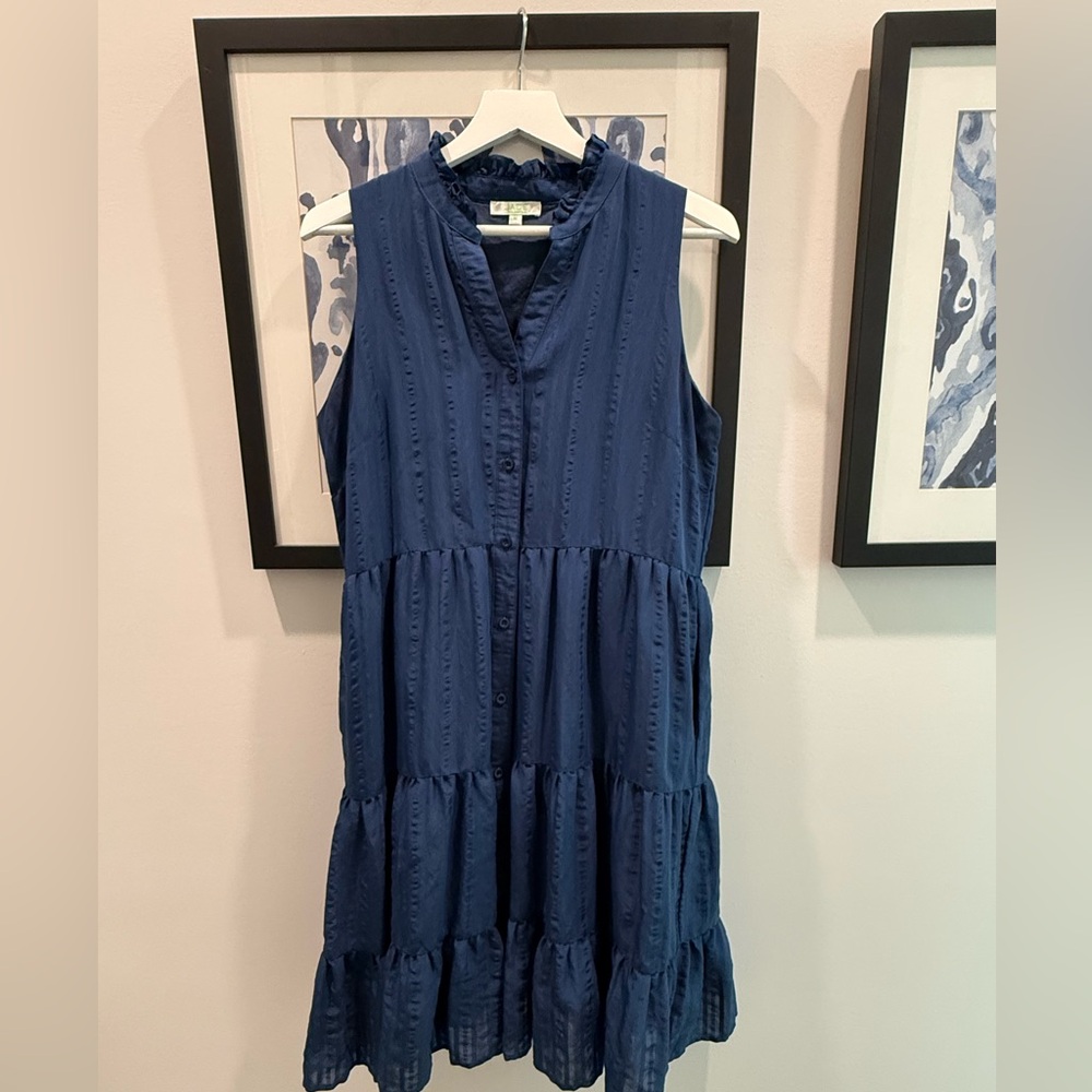 Jade Melody Tam Blue Tiered Mini Dress Sleeveless Ruffle Neck Size Medium